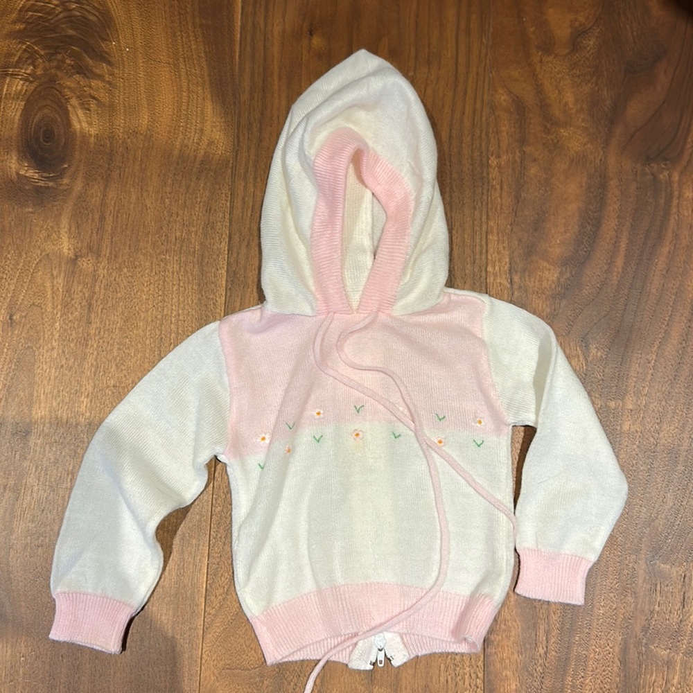 VINTAGE / Quiltex Baby Floral Woven Hoodie Sweater / Newborn / Infant Knitted
